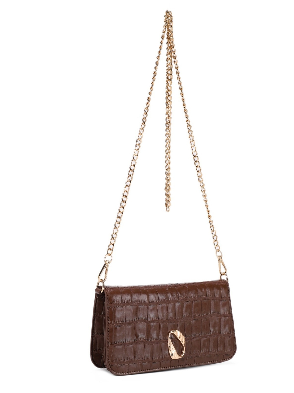 AOTA Coffee Croc-Embossed Chain Shoulder Bag
